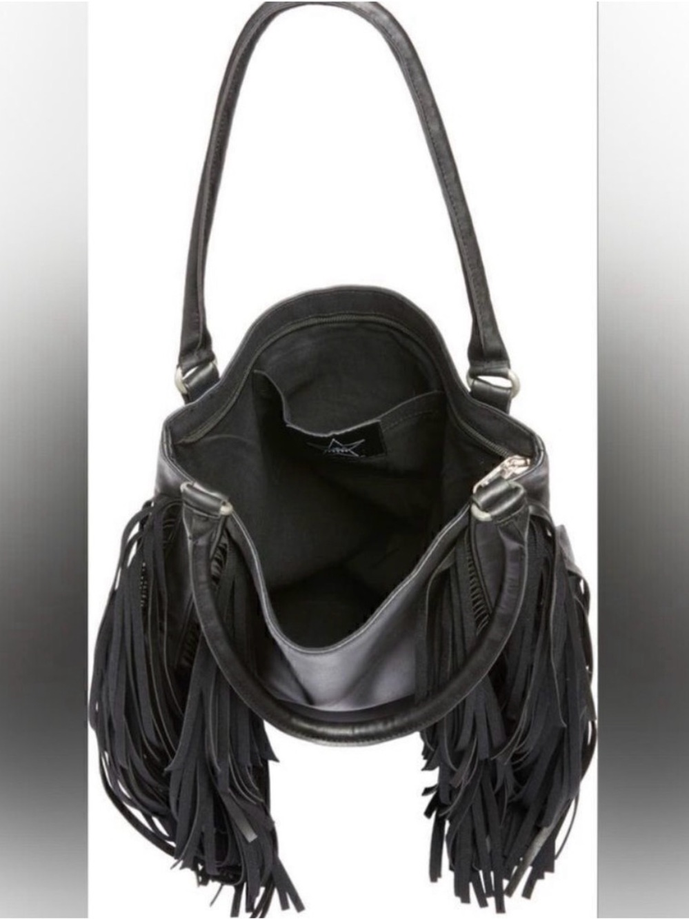Black Fringe Leather Shoulder Bag - Picture 5 of 8